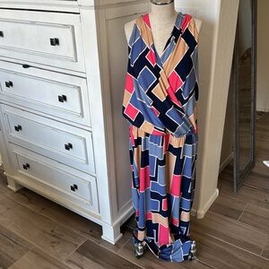 Tori Richard XL geometric print jersey maxi dress